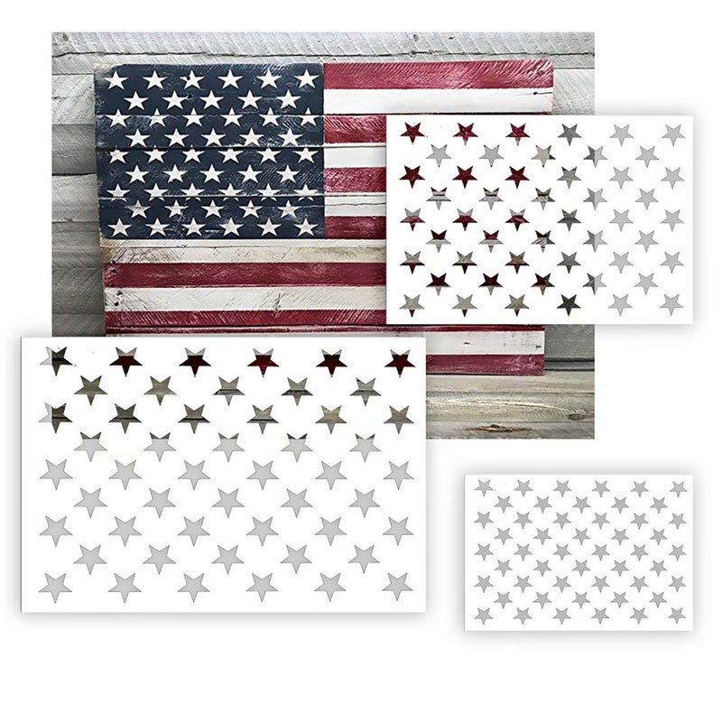 HSIULMY American Flag 50 Star Stencil Template, 6 Pack/3 Sizes Reusable Starfield Stencil for Painting on Wood, Fabric, Paper, Airbrush, Glass and Wall Art, DIY Crafts Design,American Flag Projects - Image 1